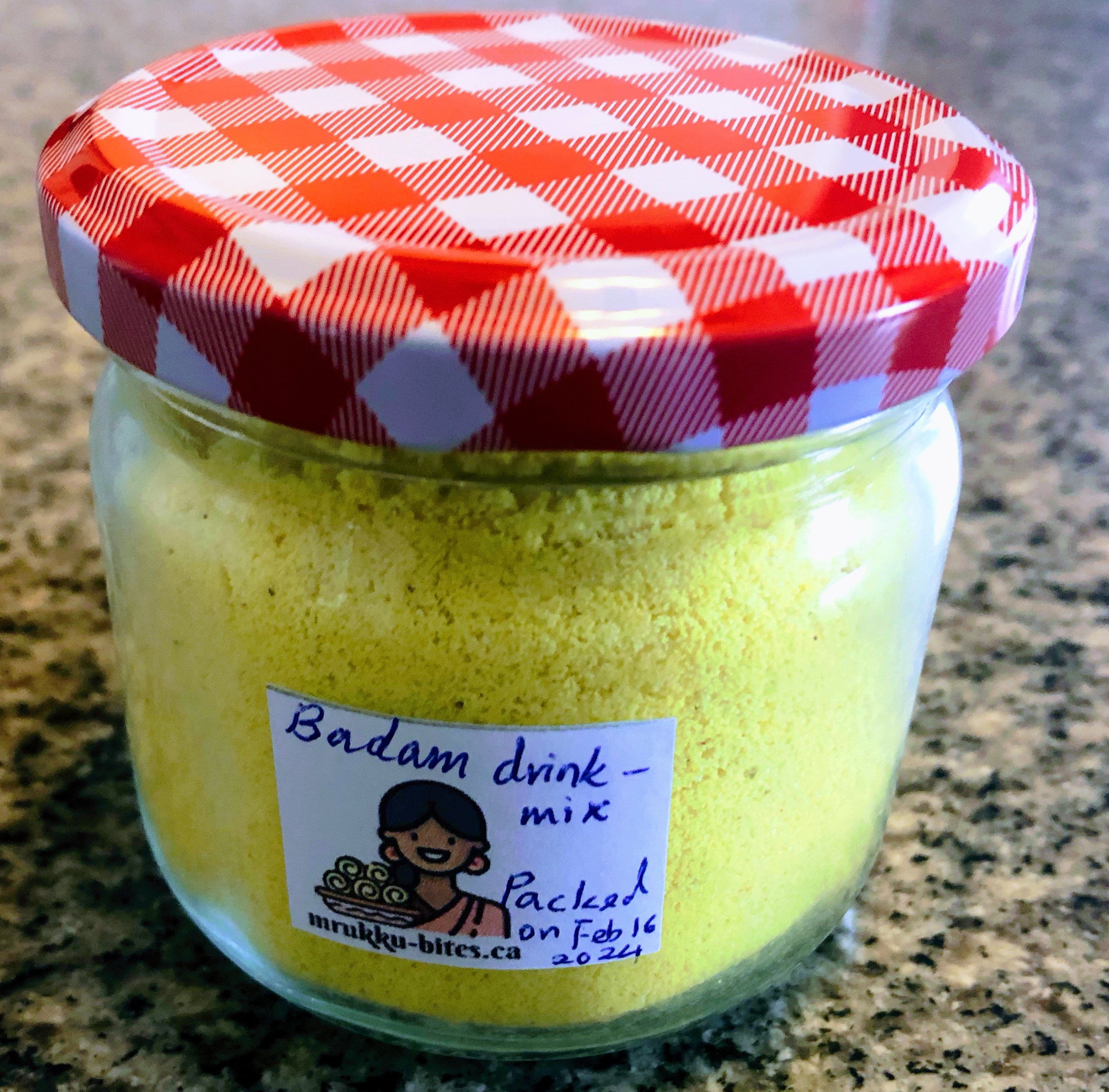 Badam Drink Mix in glass jar 2